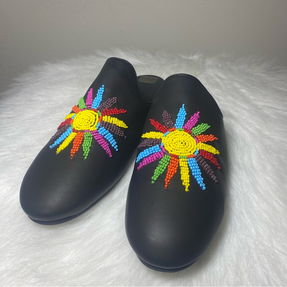 FARM Rio Black Sunshine Flat Mules with Colorful Bead Design Sz 10 - Picture 10 of 10